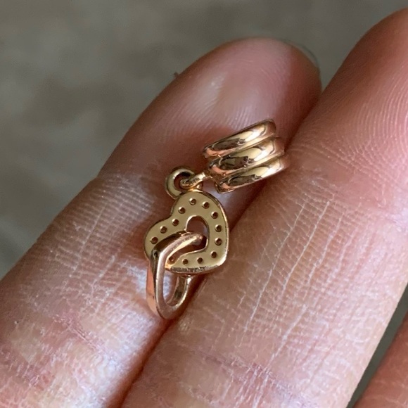 Retired Pandora Rose Interlocking Love Heart Dangle Charm with Clear Zirconia - Picture 7 of 9